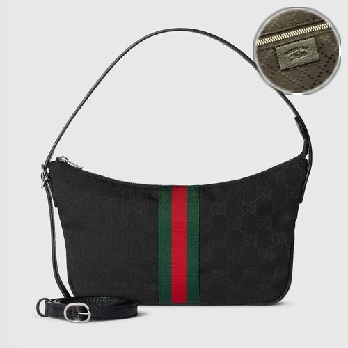 Gucci Lunetta GG Canvas Web Small Shoulder Bag 863406 구찌 루네타 GG 캔버스 웹 스몰 숄더백 블랙 22cm