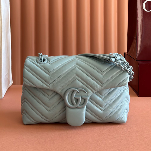 Gucci GG Marmont Quilted Nappa Mini Chain Shoulder Bag 855371 구찌 GG 마몽 퀼팅 나파 미니 체인 숄더백 그레이 23cm