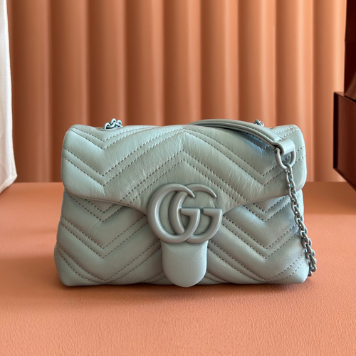 Gucci GG Marmont Quilted Nappa Mini Chain Shoulder Bag 856368 구찌 GG 마몽 퀼팅 나파 미니 체인 숄더백 그레이 20cm