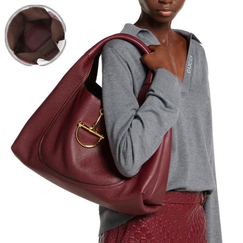 Gucci Softbit Grain Leather Large Shoulder Bag 837466 구찌 소프트빗 그레인 레더 라지 숄더백 버건디 46cm