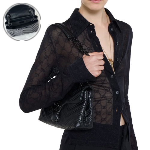Gucci GG Marmont Quilted Nappa Mini Chain Shoulder Bag 855371 구찌 GG 마몽 퀼팅 나파 미니 체인 숄더백 블랙 23cm