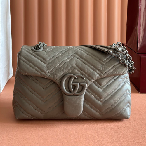 Gucci GG Marmont Quilted Nappa Mini Chain Shoulder Bag 855371 구찌 GG 마몽 퀼팅 나파 미니 체인 숄더백 그레이 23cm