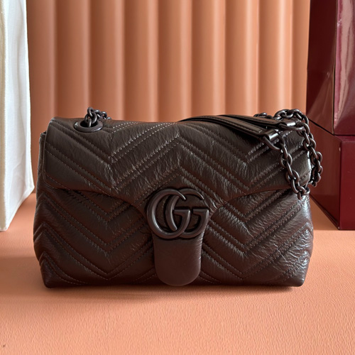 Gucci GG Marmont Quilted Nappa Mini Chain Shoulder Bag 855371 구찌 GG 마몽 퀼팅 나파 미니 체인 숄더백 커피브라운 23cm