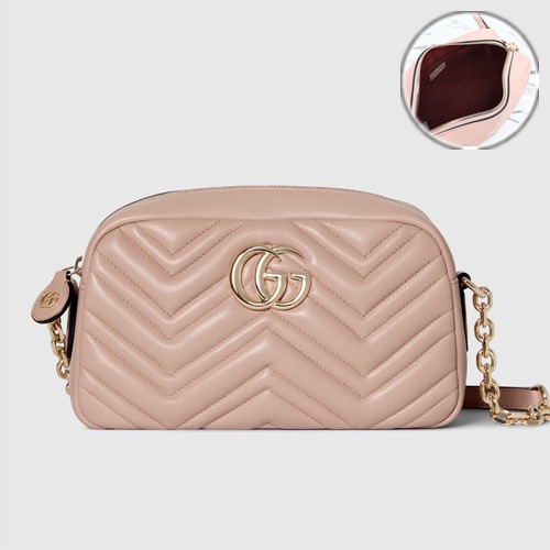 GUCCI GG Marmont Matelassé Mini Shoulder Bag 85527 구찌 GG 마몽 마틀라세 미니 숄더백 살구핑크 레더 24cm