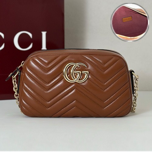 GUCCI GG Marmont Matelassé Mini Shoulder Bag 85527 구찌 GG 마몽 마틀라세 미니 숄더백 브라운 레더 24cm