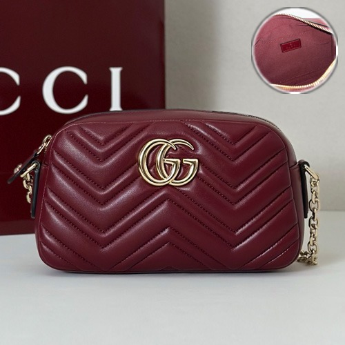 GUCCI GG Marmont Matelassé Mini Shoulder Bag 85527 구찌 GG 마몽 마틀라세 미니 숄더백 버건디 레더 24cm