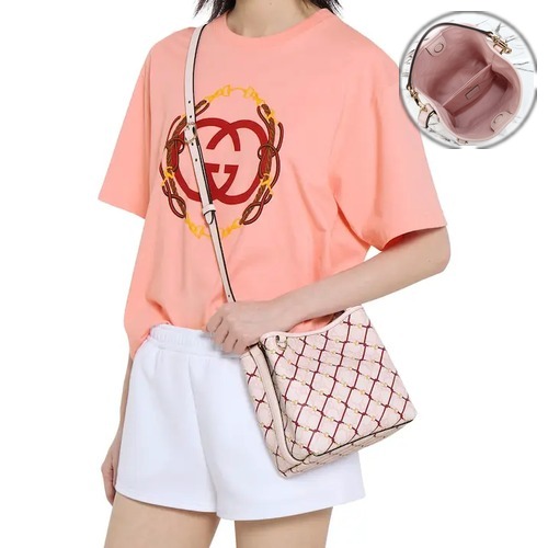 Gucci GG Emblem Mini Bucket Bag 구찌 GG 엠블럼 미니 버킷백 815118 핑크/오프화이트 GG 코팅 패브릭 20.5cm