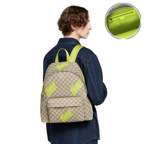 Gucci Ophidia Backpack 구찌 오피디아 백팩 834466 베이지/라임 GG 코팅 패브릭 그린 웹 41cm