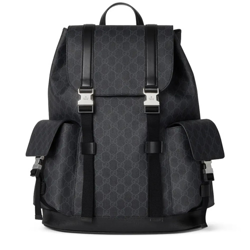 Gucci GG Supreme Backpack 구찌 GG 수프림 백팩 792080 블랙 GG 코팅 패브릭 그린/레드 웹 35cm