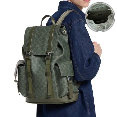 Gucci GG Supreme Backpack 구찌 GG 수프림 백팩 792080 카키 GG 코팅 패브릭 카키 웹 35cm