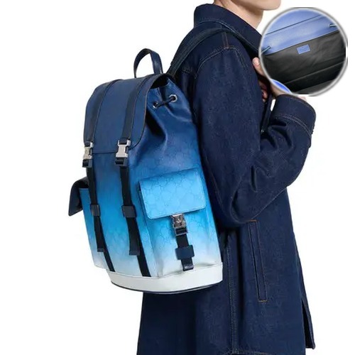 Gucci GG Supreme Backpack 구찌 GG 수프림 백팩 792080 그라데이션블루 GG 코팅 패브릭 네이비 웹 35cm
