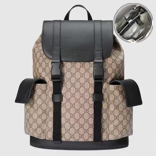 Gucci GG Supreme Backpack 구찌 GG 수프림 백팩 450958 베이지/브라운 GG 코팅 패브릭 블랙 레더 트리밍 34cm