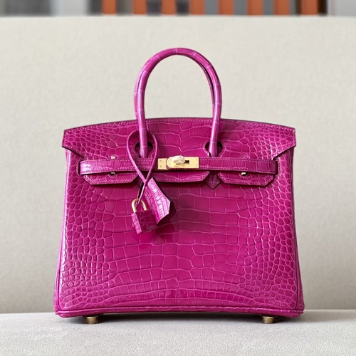 Hermes Birkin 25 Shiny Crocodile Leather J5 Purple Gold Hardware 25cm 에르메스 버킨 25 샤이니 악어가죽 J5 퍼플 금장 25cm