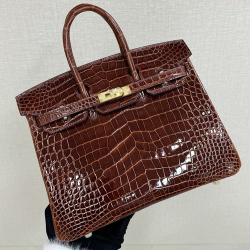 Hermes Birkin 25 Shiny Crocodile Leather J5 Purple Gold Hardware 25cm 에르메스 버킨 25 샤이니 악어가죽 J5 브라운 금장 25cm
