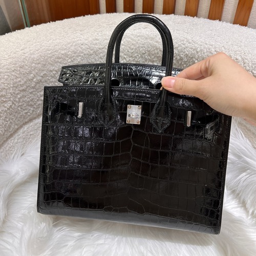 Hermes Birkin 25 Shiny Crocodile Leather J5 에르메스 버킨 25 샤이니 악어가죽 J5 블랙 은장 25cm