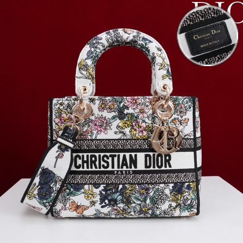 Dior Lady D-Lite Medium Bag Toile de Jouy M056594YY 디올 레이디 디라이트 미디엄 투알드주이 자수 토트백 회이트/핑크 24cm
