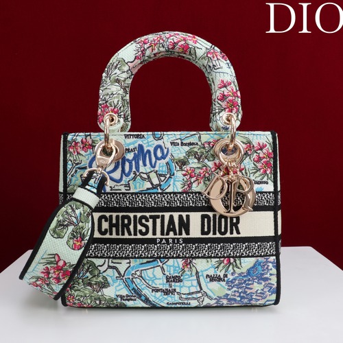 Dior Lady D-Lite Medium Bag Toile de Jouy M056594YY 디올 레이디 디라이트 미디엄 투알드주이 자수 토트백 민트/블루 24cm