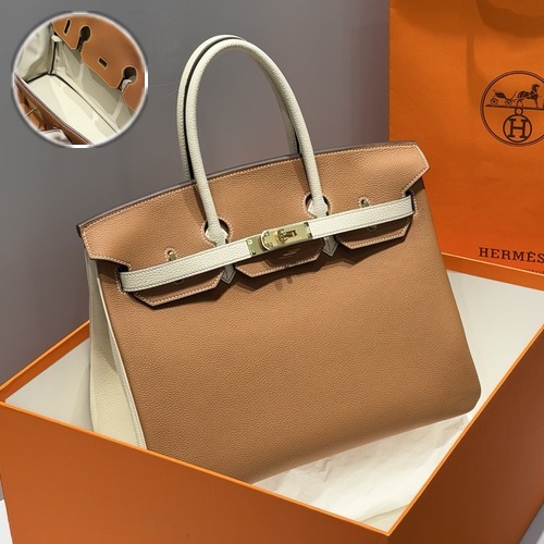 Hermes Birkin 35 Togo Leather Navy Blue Jaune Amber 에르메스 버킨 35 토고 가죽 브라운 아이보리 35cm