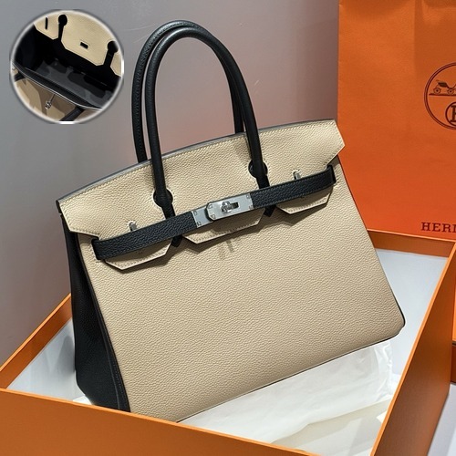 Hermes Birkin 35 Togo Leather Navy Blue Jaune Amber 에르메스 버킨 35 토고 가죽 베이지 블랙 35cm