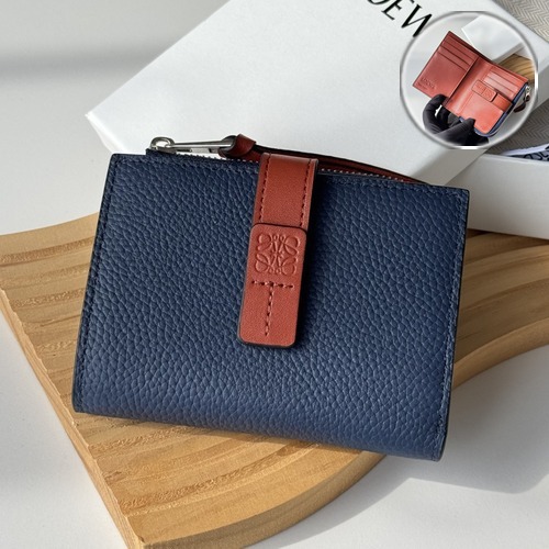 LOEWE Vertical Wallet Grained Calfskin Black L1112 로에베 버티컬 지퍼 반지갑 그레인 카프스킨 네이비 L1112 12cm