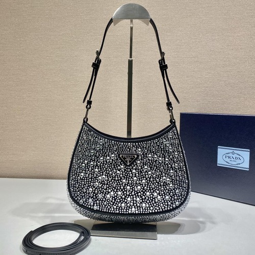 Prada Cleo Satin Crystal Shoulder 프라다 클레오 새틴 크리스탈 숄더백 1BC169 22cm