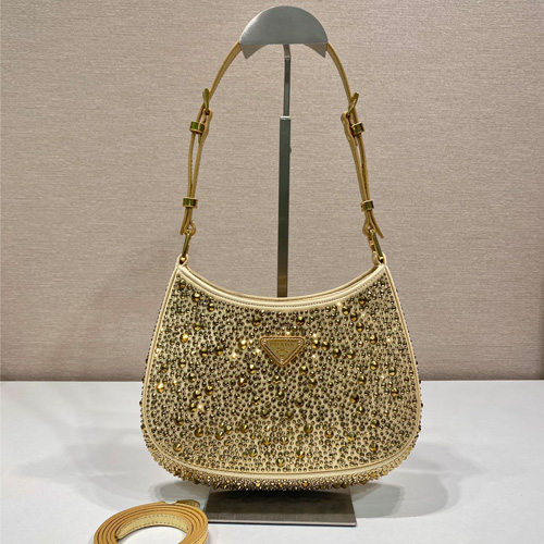 Prada Cleo Satin Crystal Shoulder 프라다 클레오 새틴 크리스탈 숄더백 1BC169 옐로우 22cm