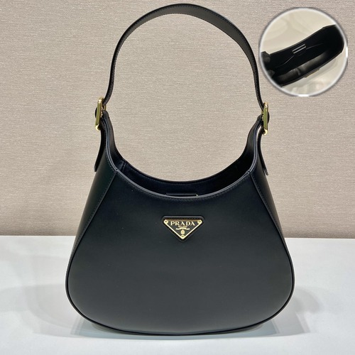 Prada Cleo Brushed Leather Shoulder Bag 프라다 클레오 1BC179 브러시드 가죽 숄더백 블랙 27cm