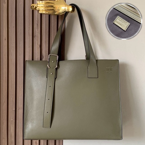 Loewe Buckle Horizontal Calfskin Leather Tote Bag 로에베 버클 호라이즌탈 카프스킨 레더 토트백 카키 38.7cm