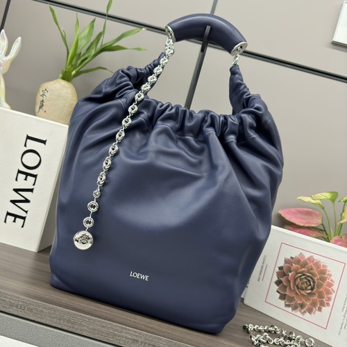 Loewe Squeeze Anagram Napa Leather Top Handle Bag 로에베 스퀴즈 아나그램 나파 레더 토트백 네이비 34cm