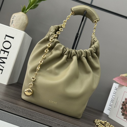 Loewe Mini Squeeze Anagram Napa Leather Top Handle Bag 로에베 미니 스퀴즈 아나그램 나파 레더 토트백 카키 29cm