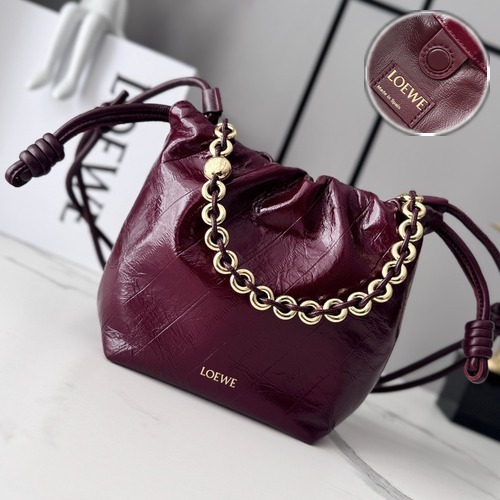 Loewe Mini Flamenco Purse Napa Leather 로에베 미니 플라멩코 퍼스 나파 레더 체인백 버건디 23cm