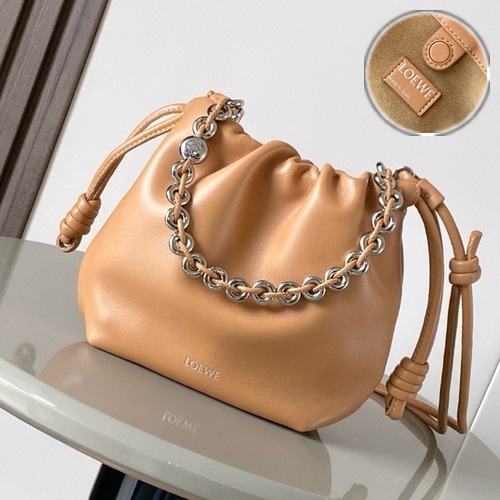 Loewe Mini Flamenco Purse Napa Leather Chain Bag 로에베 미니 플라멩코 퍼스 나파 레더 체인백 L브라운 23cm