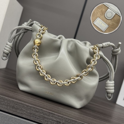 Loewe Mini Flamenco Purse Napa Leather Chain Bag 로에베 미니 플라멩코 퍼스 나파 레더 체인백 그레이 23cm