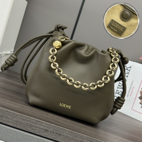 Loewe Mini Flamenco Purse Napa Leather Chain Bag 로에베 미니 플라멩코 퍼스 나파 레더 체인백 카키 23cm