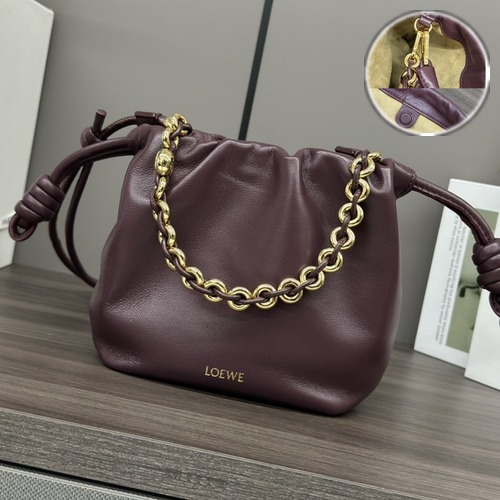 Loewe Mini Flamenco Purse Napa Leather Chain Bag 로에베 미니 플라멩코 퍼스 나파 레더 체인백 버건디 23cm