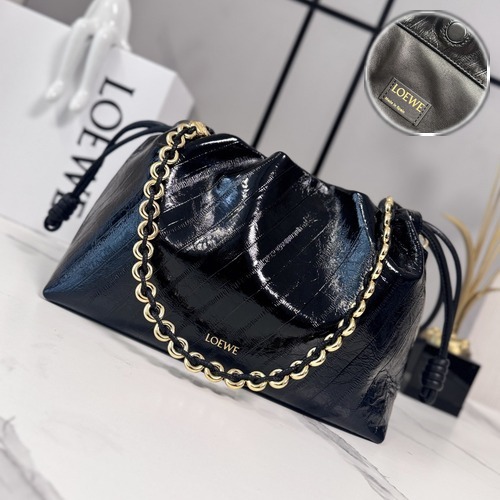 Loewe Flamenco Purse Crocodile Embossed  로에베 플라멩코 퍼스 크로커 엠보스드 레더 체인백 블랙 30cm