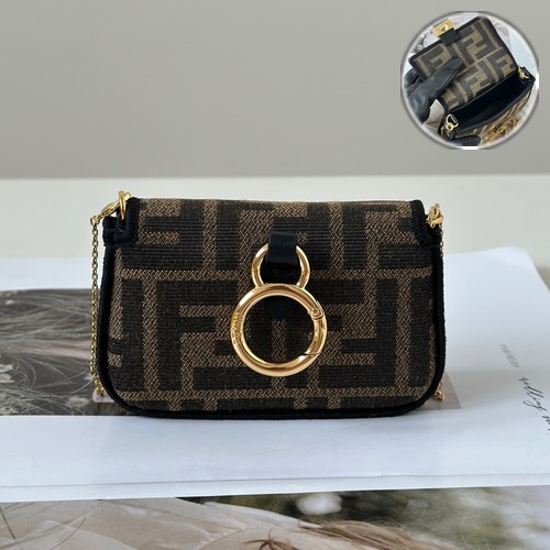 FENDI Nano Baguette FF Jacquard Mini Crossbody Bag 10cm 펜디 0136 나노 바게트 FF 자카드 미니 크로스백 10cm