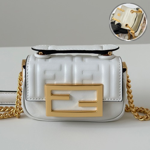 FENDI Nano 8603 Baguette Nappa Lambskin Mini 펜디 나노 바게트 나파 램스킨 미니 크로스백 화이트 11cm
