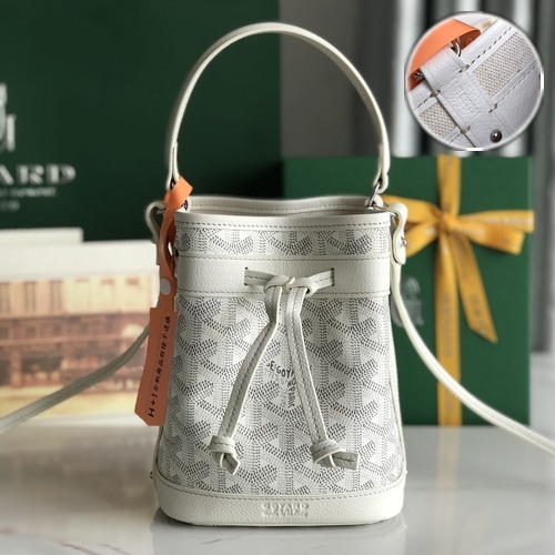 Goyard Petit Flot Mini Bucket Bag 고야드 쁘띠 플로 미니 버킷백 고야딘 캔버스 화이트 17.5cm