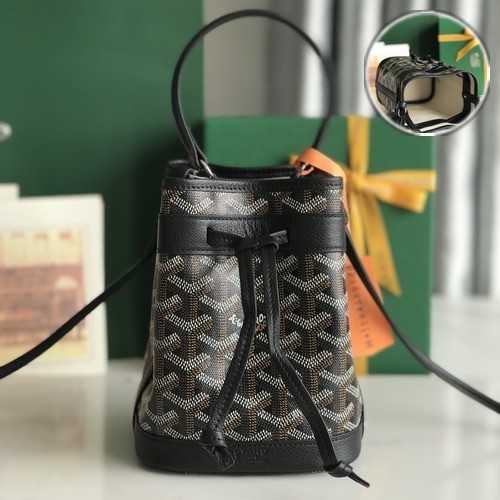 Goyard Petit Flot Mini Bucket Bag 고야드 쁘띠 플로 미니 버킷백 고야딘 캔버스 블랙 17.5cm