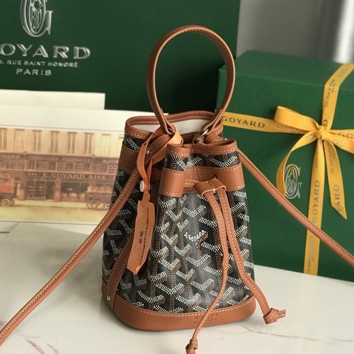 Goyard Petit Flot Mini Bucket Bag 고야드 쁘띠 플로 미니 버킷백 고야딘 캔버스 브라운 17.5cm
