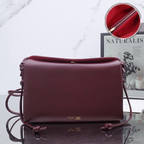 CELINE Triomphe Trio Flap Bag 셀린느 트리옹프 트리오 플랩 백 램스킨 100862 버건디 22cm