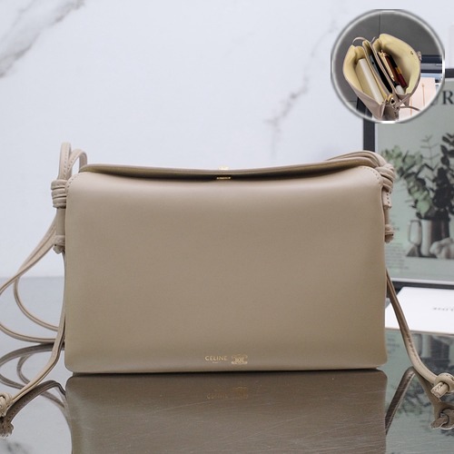 CELINE Triomphe Trio Flap Bag 셀린느 트리옹프 트리오 플랩 백 램스킨 100862 베이지 22cm