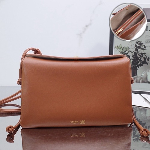 CELINE Triomphe Trio Flap Bag 셀린느 트리옹프 트리오 플랩 백 램스킨 100862 브라운 22cm