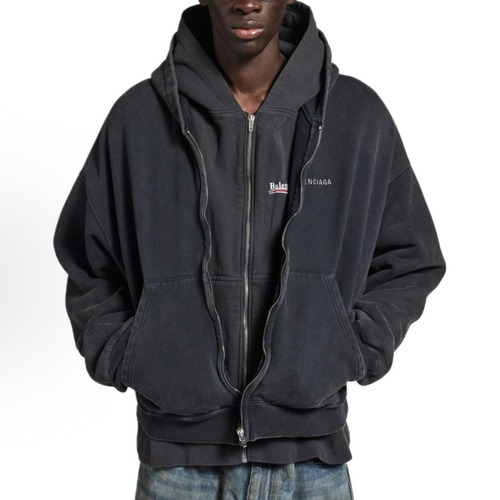 Balenciaga Back Zip-Up Hoodie Regular Fit | 발렌시아가 백 로고 자수 집업 후디 레귤러 핏 (코튼 100%)