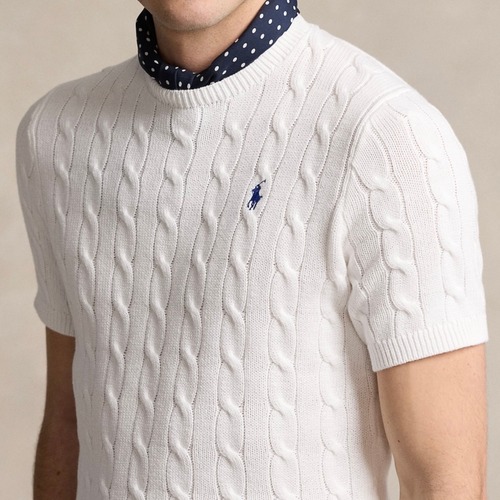 Polo Ralph Lauren Cable Knit Cotton Short Sleeve Sweater 폴로 랄프 로렌 케이블 니트 코튼 반팔 스웨터 화이트