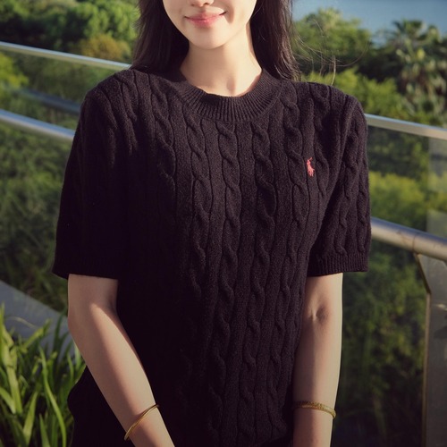 Polo Ralph Lauren Cable Knit Cotton Short Sleeve Sweater 폴로 랄프 로렌 케이블 니트 코튼 반팔 스웨터 블랙