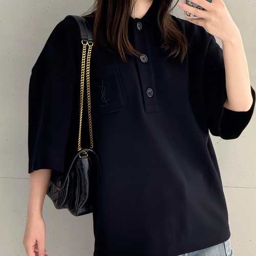 Saint Laurent Paris Cassandre Embroidered Cotton Polo Shirt 생로랑 파리 카산드라 자수 코튼 폴로 셔츠(왕단추 폴로)