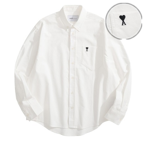 AMI Paris Ami de Coeur Embroidered Oxford Cotton Shirt 아미 파리 아미 드 꾀르 자수 옥스포드 코튼 셔츠