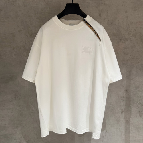 BURBERRY 버버리 체크 숄더 테이프 코튼 반팔 티셔츠 화이트 (340g 헤비웨이트 )